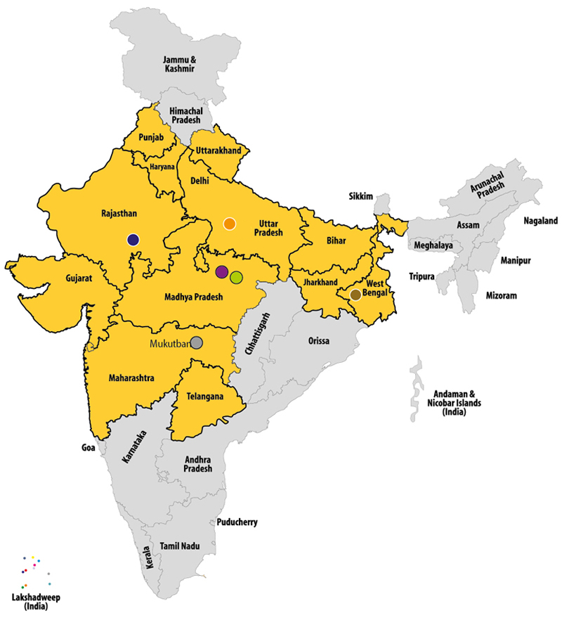 Map of India Representing Factories of Mp Birla Cement Corporation